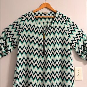 Roz & Ali Teal Chevron Blouse with Zipper